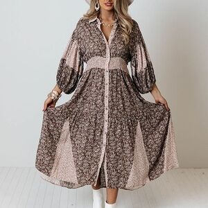 Rebels & Lovers 🩷🩷 Floral Brown and Pink Women's Dress Size L